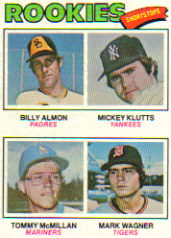 1977 Topps Baseball Cards      490     Billy Almon/Mickey Klutts/Tommy McMillan/Mark Wagner RC